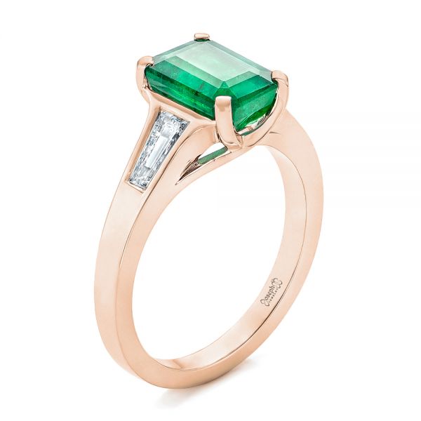 14k Rose Gold 14k Rose Gold Custom Three Stone Emerald And Diamond Engagement Ring - Three-Quarter View - 102741