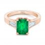 18k Rose Gold 18k Rose Gold Custom Three Stone Emerald And Diamond Engagement Ring - Flat View -  102741 - Thumbnail