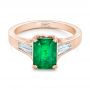 14k Rose Gold 14k Rose Gold Custom Three Stone Emerald And Diamond Engagement Ring - Flat View -  102741 - Thumbnail