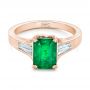 14k Rose Gold 14k Rose Gold Custom Three Stone Emerald And Diamond Engagement Ring - Flat View -  102741 - Thumbnail