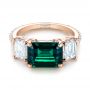 14k Rose Gold 14k Rose Gold Custom Three Stone Emerald And Diamond Engagement Ring - Flat View -  103528 - Thumbnail
