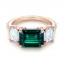 14k Rose Gold 14k Rose Gold Custom Three Stone Emerald And Diamond Engagement Ring - Flat View -  103528 - Thumbnail