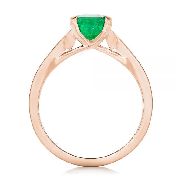 18k Rose Gold 18k Rose Gold Custom Three Stone Emerald And Diamond Engagement Ring - Front View -  102741