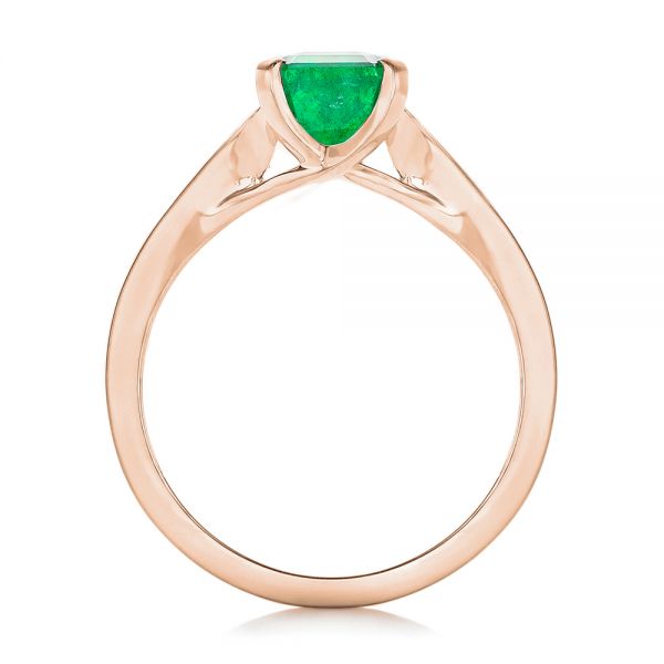 14k Rose Gold 14k Rose Gold Custom Three Stone Emerald And Diamond Engagement Ring - Front View - 102741