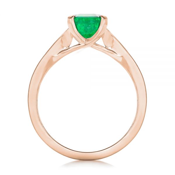 14k Rose Gold 14k Rose Gold Custom Three Stone Emerald And Diamond Engagement Ring - Front View -  102741