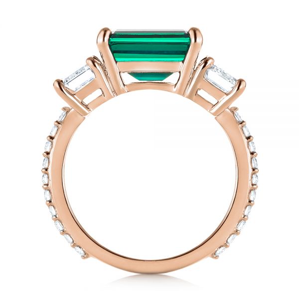18k Rose Gold 18k Rose Gold Custom Three Stone Emerald And Diamond Engagement Ring - Front View -  103528