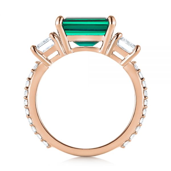 14k Rose Gold 14k Rose Gold Custom Three Stone Emerald And Diamond Engagement Ring - Front View - 103528