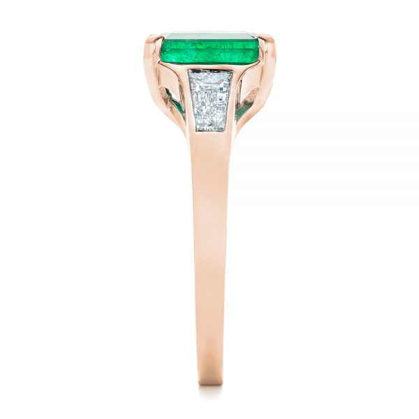 18k Rose Gold 18k Rose Gold Custom Three Stone Emerald And Diamond Engagement Ring - Side View -  102741