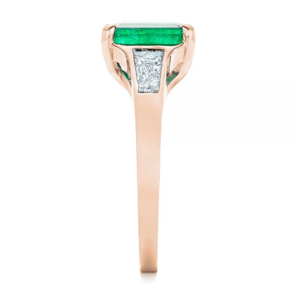 14k Rose Gold 14k Rose Gold Custom Three Stone Emerald And Diamond Engagement Ring - Side View -  102741