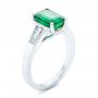 18k White Gold Custom Three Stone Emerald And Diamond Engagement Ring - Three-Quarter View -  102741 - Thumbnail