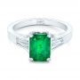  Platinum Platinum Custom Three Stone Emerald And Diamond Engagement Ring - Flat View -  102741 - Thumbnail