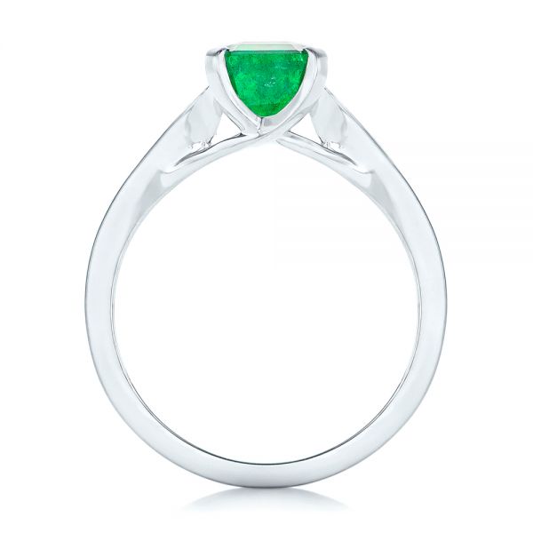 18k White Gold Custom Three Stone Emerald And Diamond Engagement Ring - Front View -  102741