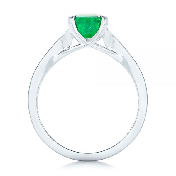 18k White Gold Custom Three Stone Emerald And Diamond Engagement Ring - Front View - 102741