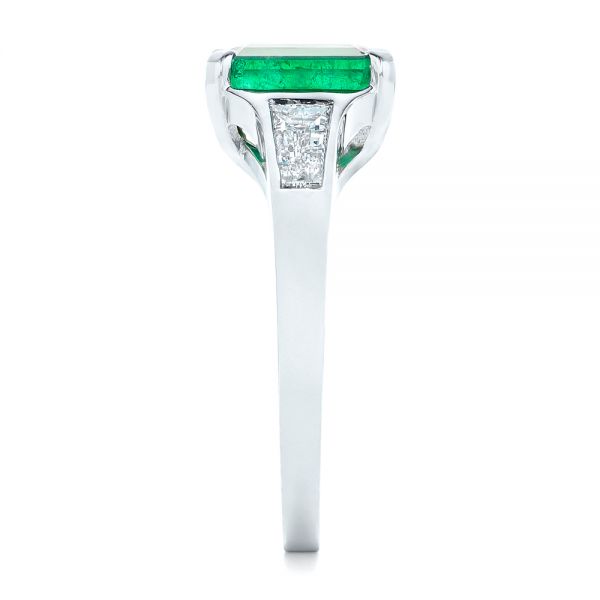 18k White Gold Custom Three Stone Emerald And Diamond Engagement Ring - Side View -  102741