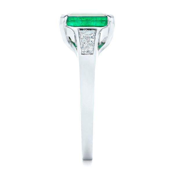 18k White Gold Custom Three Stone Emerald And Diamond Engagement Ring - Side View - 102741