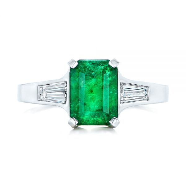  Platinum Platinum Custom Three Stone Emerald And Diamond Engagement Ring - Top View -  102741