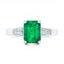 18k White Gold Custom Three Stone Emerald And Diamond Engagement Ring - Top View -  102741 - Thumbnail