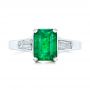 14k White Gold 14k White Gold Custom Three Stone Emerald And Diamond Engagement Ring - Top View -  102741 - Thumbnail