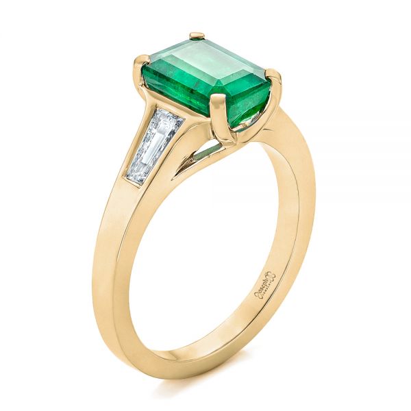 18k Yellow Gold 18k Yellow Gold Custom Three Stone Emerald And Diamond Engagement Ring - Three-Quarter View -  102741