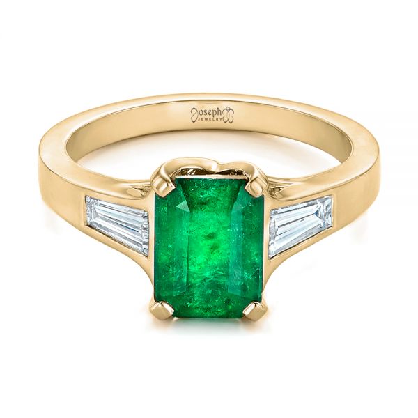 18k Yellow Gold 18k Yellow Gold Custom Three Stone Emerald And Diamond Engagement Ring - Flat View -  102741