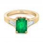 18k Yellow Gold 18k Yellow Gold Custom Three Stone Emerald And Diamond Engagement Ring - Flat View -  102741 - Thumbnail
