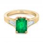 14k Yellow Gold 14k Yellow Gold Custom Three Stone Emerald And Diamond Engagement Ring - Flat View -  102741 - Thumbnail