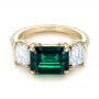 14k Yellow Gold 14k Yellow Gold Custom Three Stone Emerald And Diamond Engagement Ring - Flat View -  103528 - Thumbnail