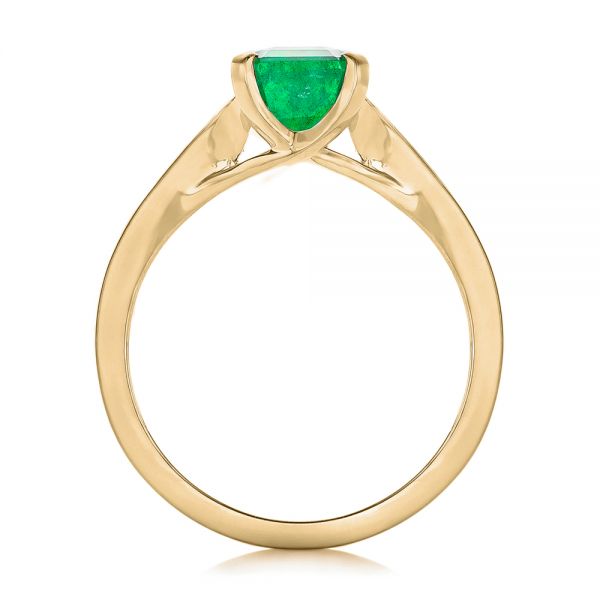 18k Yellow Gold 18k Yellow Gold Custom Three Stone Emerald And Diamond Engagement Ring - Front View -  102741
