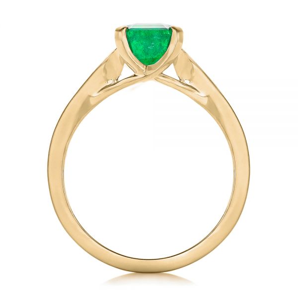 18k Yellow Gold 18k Yellow Gold Custom Three Stone Emerald And Diamond Engagement Ring - Front View - 102741