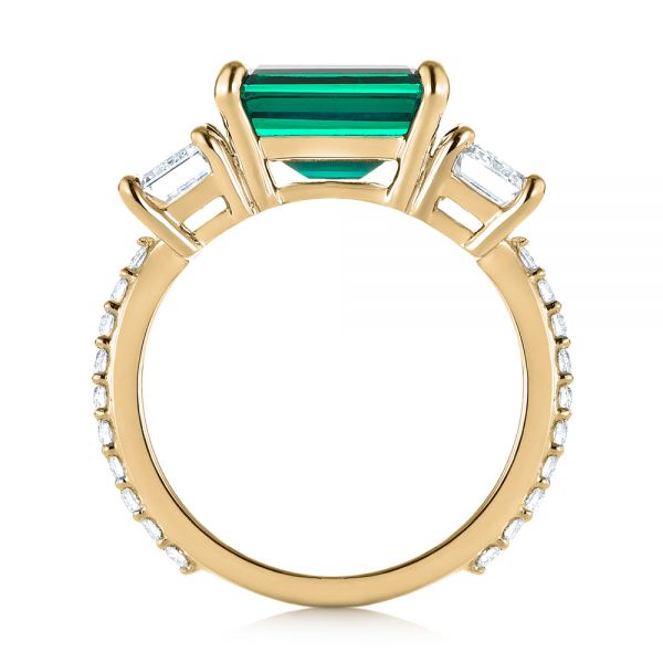 14k Yellow Gold 14k Yellow Gold Custom Three Stone Emerald And Diamond Engagement Ring - Front View -  103528