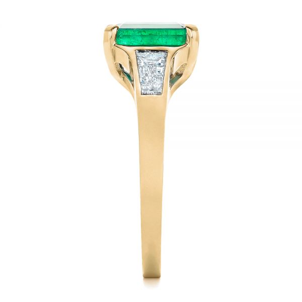 18k Yellow Gold 18k Yellow Gold Custom Three Stone Emerald And Diamond Engagement Ring - Side View -  102741