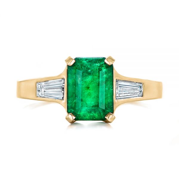18k Yellow Gold 18k Yellow Gold Custom Three Stone Emerald And Diamond Engagement Ring - Top View -  102741