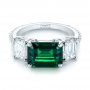 18k White Gold 18k White Gold Custom Three Stone Emerald And Diamond Engagement Ring - Flat View -  103528 - Thumbnail