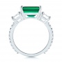  Platinum Custom Three Stone Emerald And Diamond Engagement Ring - Front View -  103528 - Thumbnail