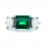 14k White Gold 14k White Gold Custom Three Stone Emerald And Diamond Engagement Ring - Top View -  103528 - Thumbnail