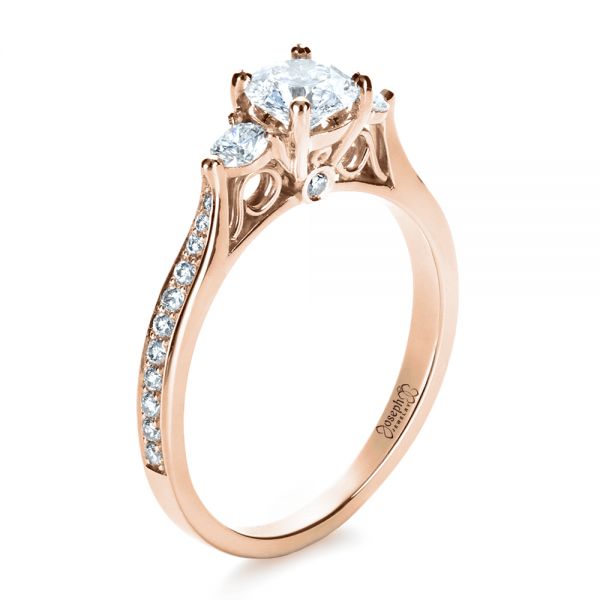 14k Rose Gold Custom Three Stone Engagement Ring #1386