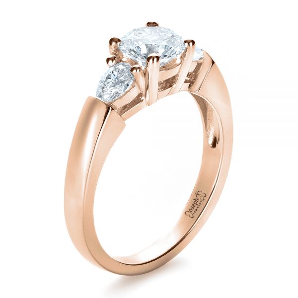 18k Rose Gold 18k Rose Gold Custom Three Stone Engagement Ring - Three-Quarter View -  1422