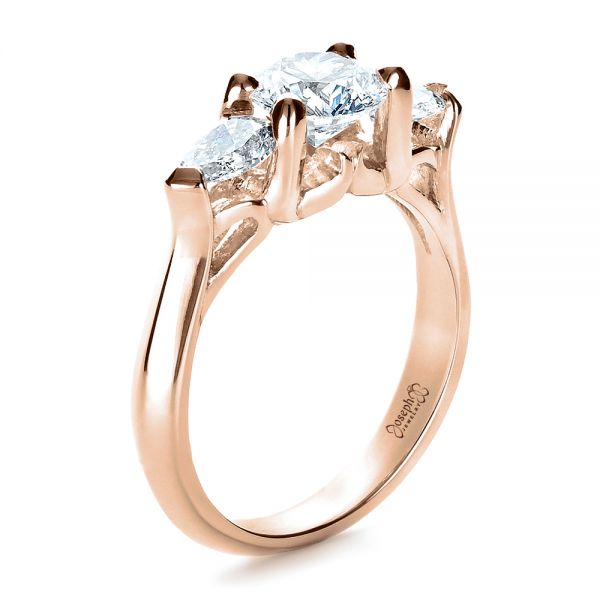 14k Rose Gold 14k Rose Gold Custom Three Stone Engagement Ring - Three-Quarter View -  1438