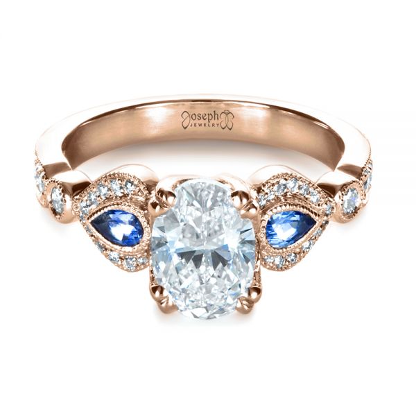 14k Rose Gold 14k Rose Gold Custom Three Stone Engagement Ring - Flat View - 1399
