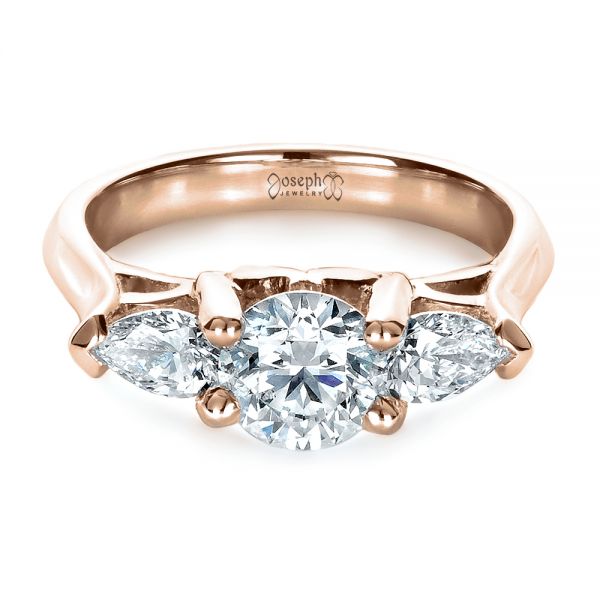 14k Rose Gold 14k Rose Gold Custom Three Stone Engagement Ring - Flat View -  1438