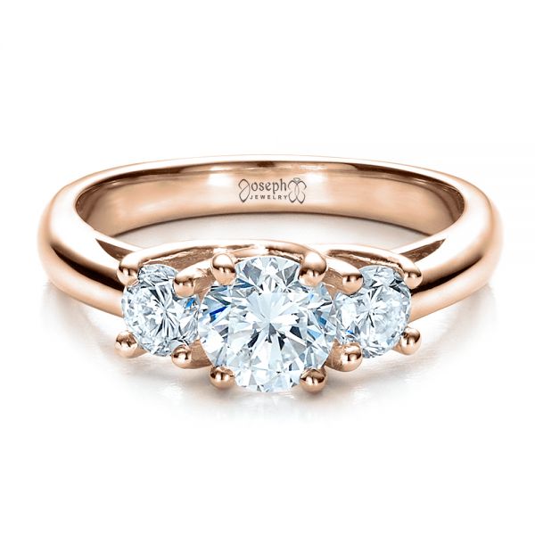 14k Rose Gold 14k Rose Gold Custom Three Stone Engagement Ring - Flat View - 1458