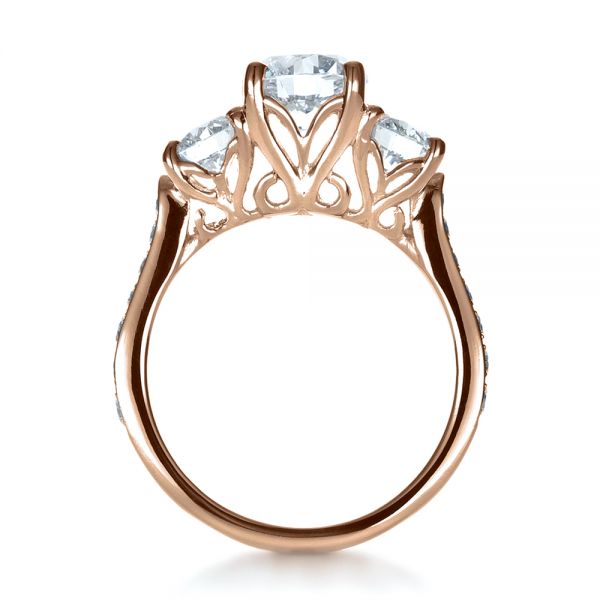 14k Rose Gold 14k Rose Gold Custom Three Stone Engagement Ring - Front View -  1315