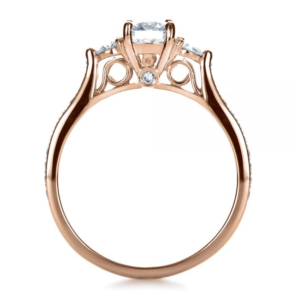 18k Rose Gold 18k Rose Gold Custom Three Stone Engagement Ring - Front View -  1386