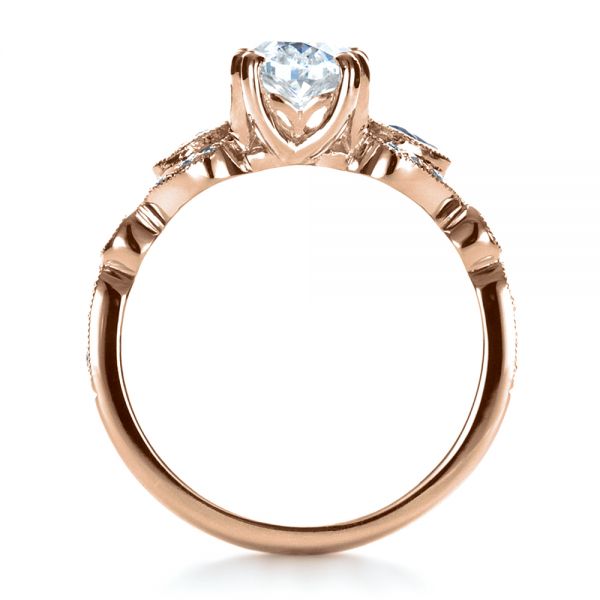 18k Rose Gold 18k Rose Gold Custom Three Stone Engagement Ring - Front View -  1399