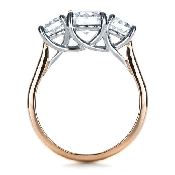 18k Rose Gold And Platinum 18k Rose Gold And Platinum Custom Three Stone Engagement Ring - Front View -  1412