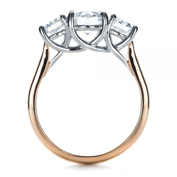 14k Rose Gold And Platinum 14k Rose Gold And Platinum Custom Three Stone Engagement Ring - Front View - 1412