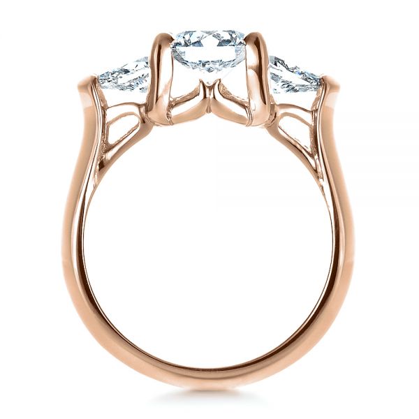 18k Rose Gold 18k Rose Gold Custom Three Stone Engagement Ring - Front View -  1438