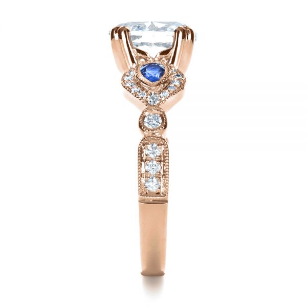 14k Rose Gold 14k Rose Gold Custom Three Stone Engagement Ring - Side View - 1399