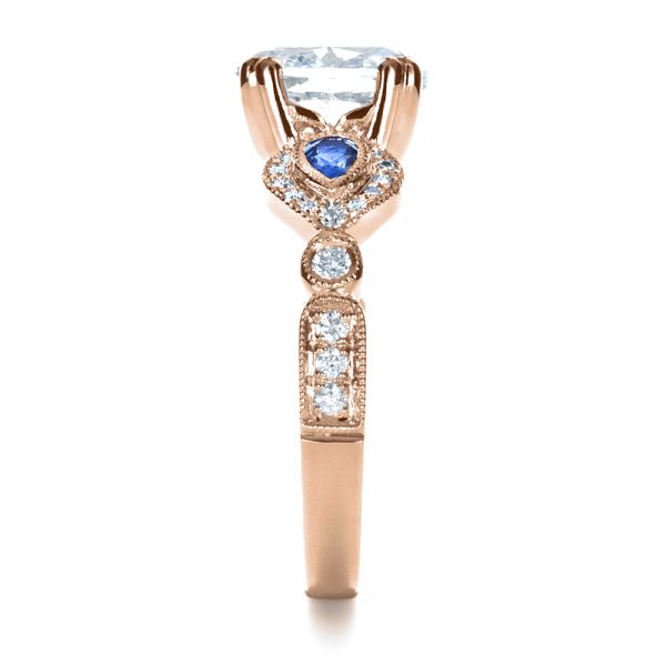 14k Rose Gold 14k Rose Gold Custom Three Stone Engagement Ring - Side View -  1399