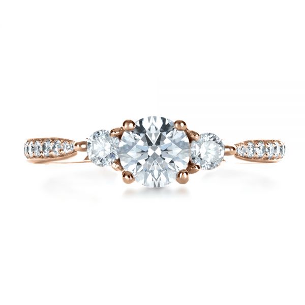 18k Rose Gold 18k Rose Gold Custom Three Stone Engagement Ring - Top View -  1386
